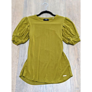 Tahari Top Womens XS Green Short Balloon Sleeve Soft Knit Stretch Casual